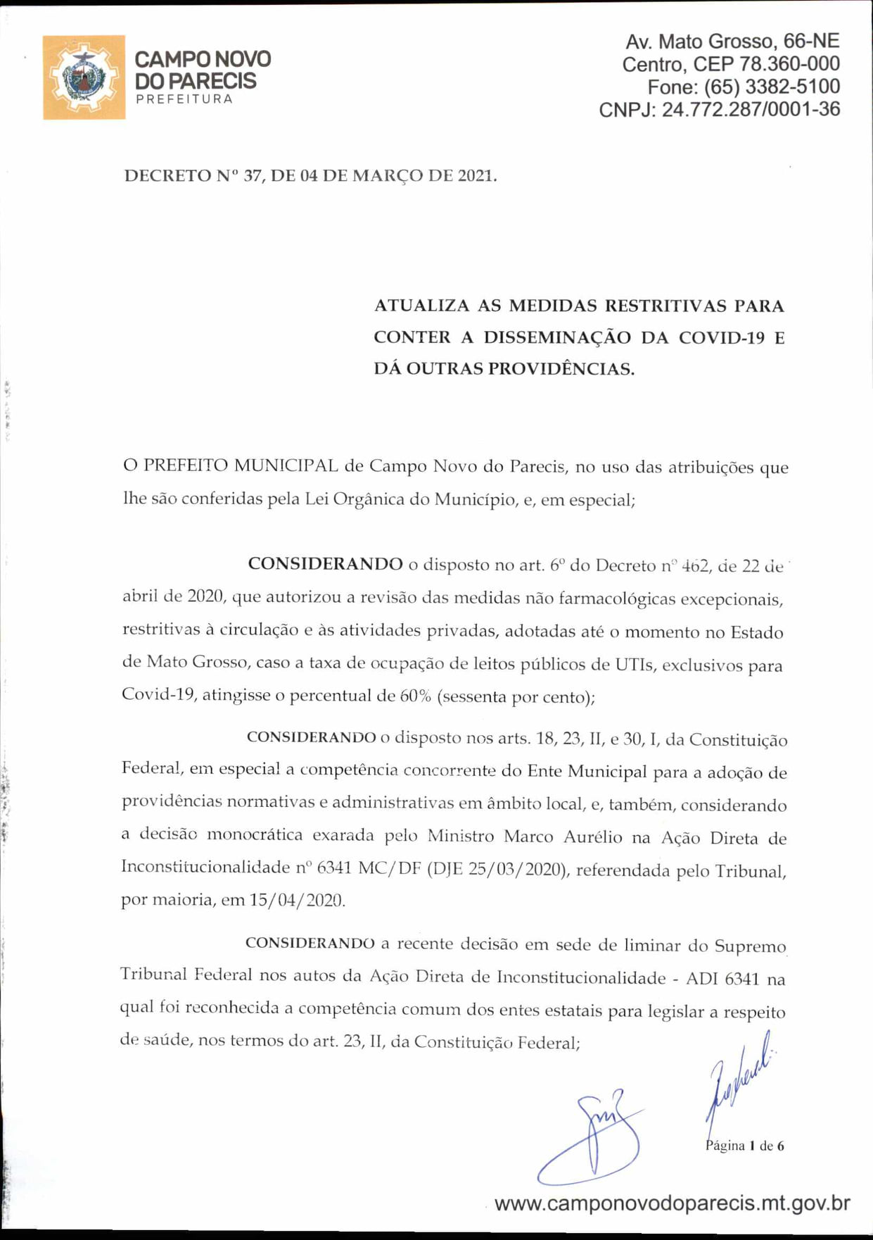 Novo decreto estabelece medidas para conter a disseminação da Covid-19